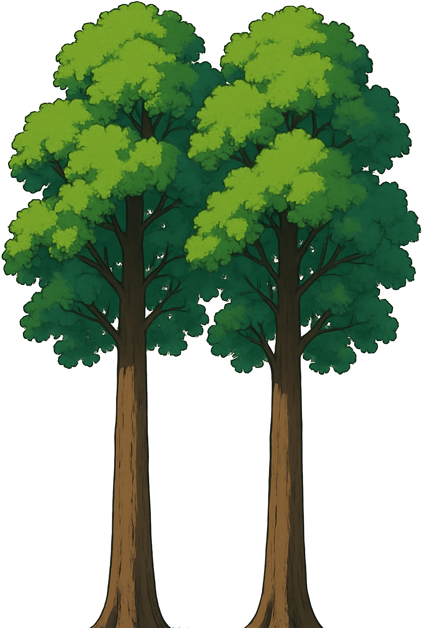 Two tall green trees